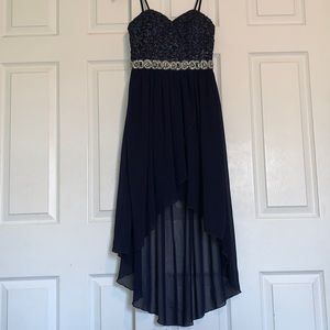 City Studio Navy Blue Strapless Silver Accent High Low Chiffon Dress Prom Party